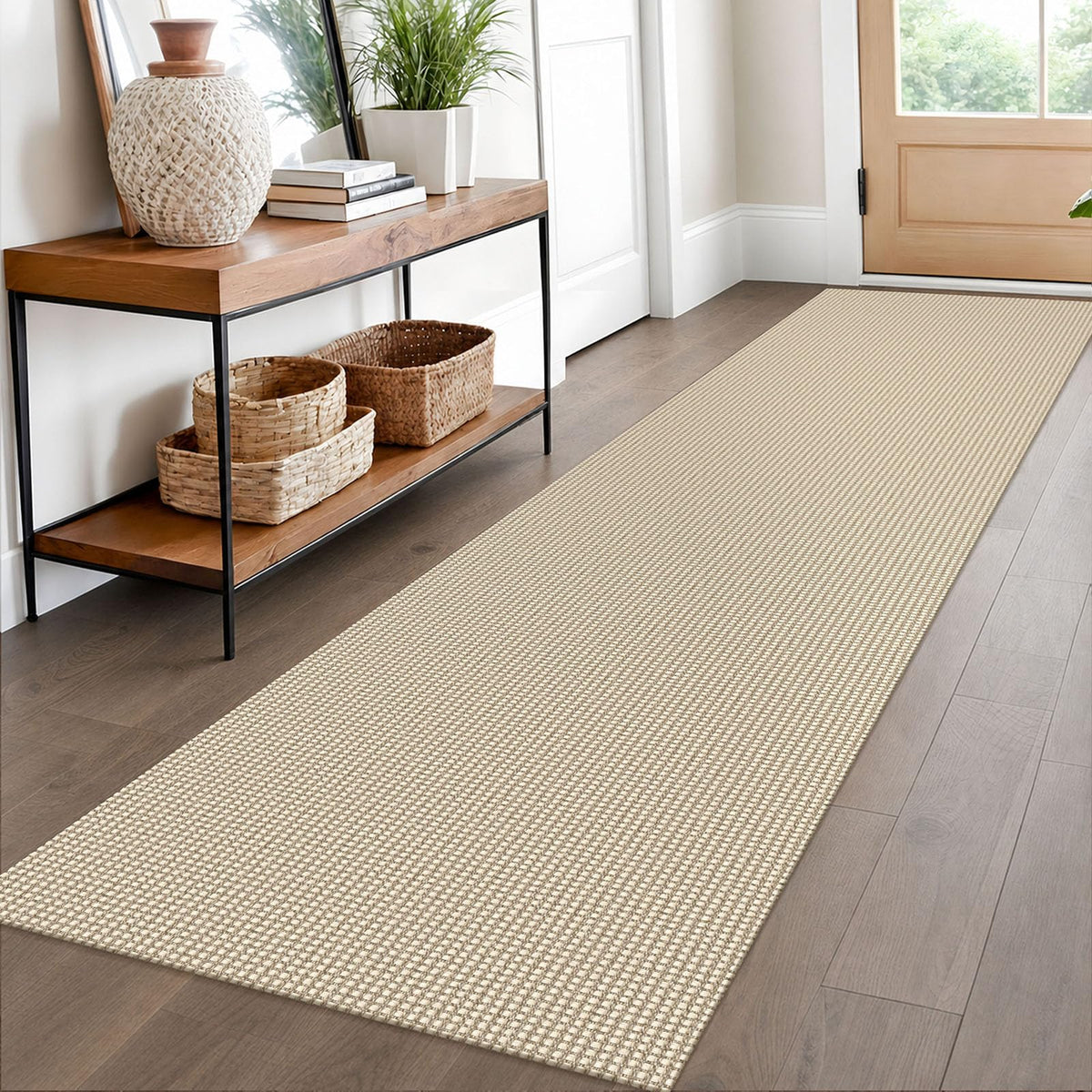 EARTHALL Woven Area Rugs 6x9 Ft Washable Living Room Rugs Non Slip Rubber Backed Dining Room Rug Braided Bedroom Rugs Indoor Floor Carpet for Living Room, Bedroom, Dining Room, Beige/Ivory