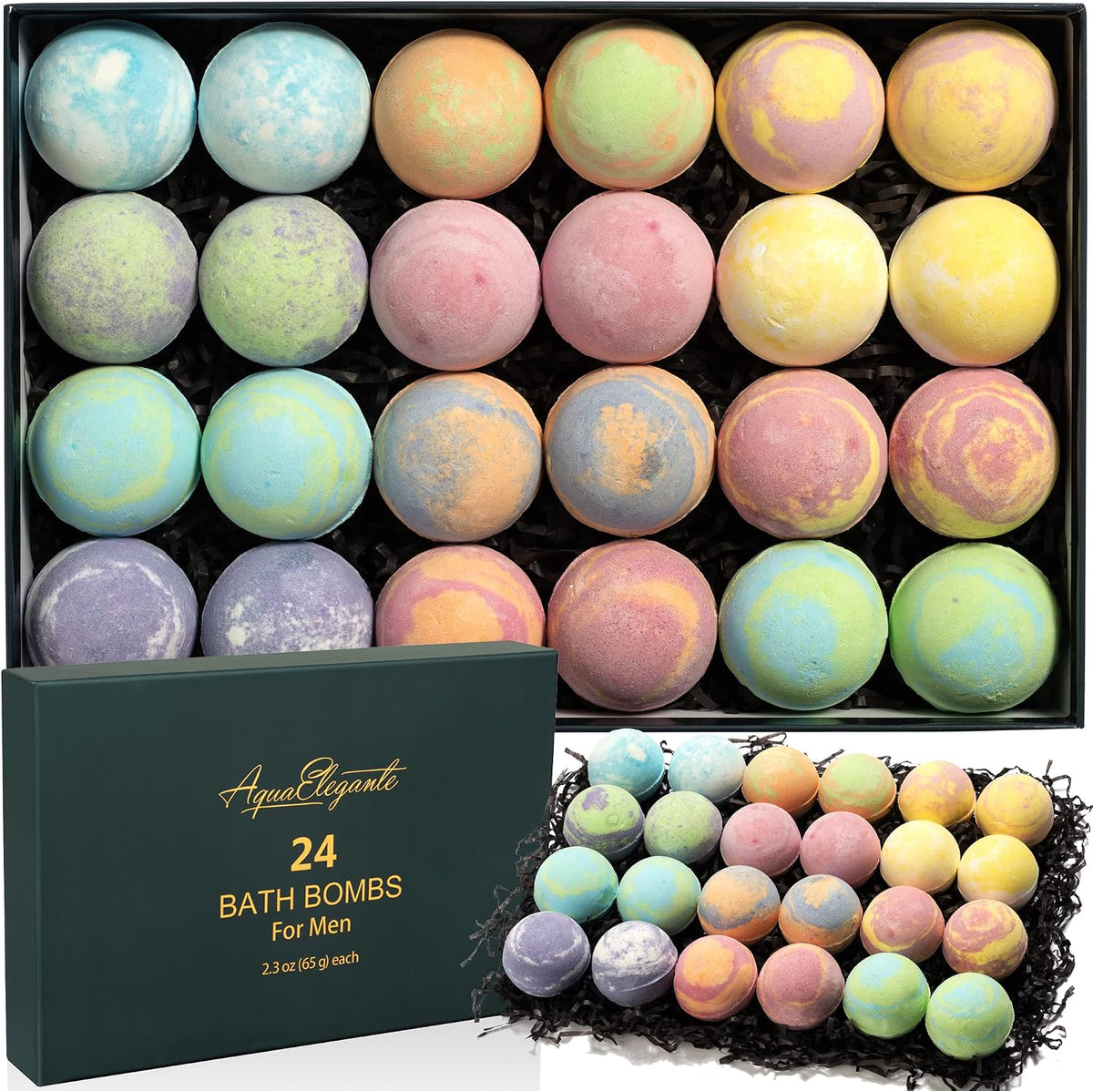 Aqua Elegante Luxury Bath Bombs for Men - Gift Set of 24 Fizzy Bathbombs