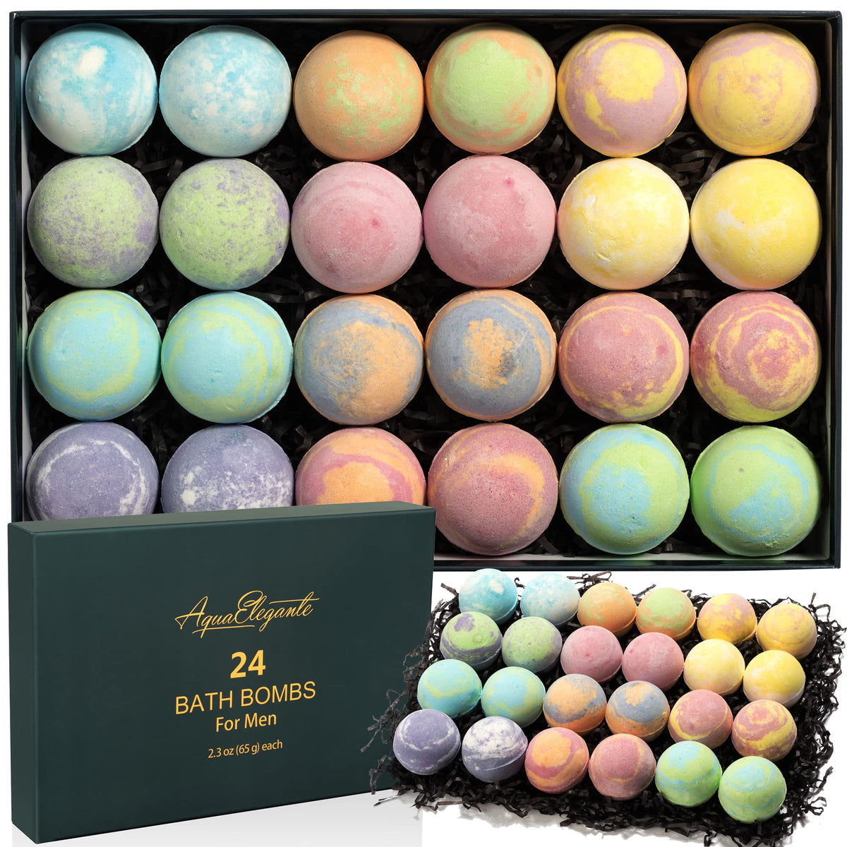 Aqua Elegante Luxury Bath Bombs for Men - Gift Set of 24 Fizzy Bathbombs