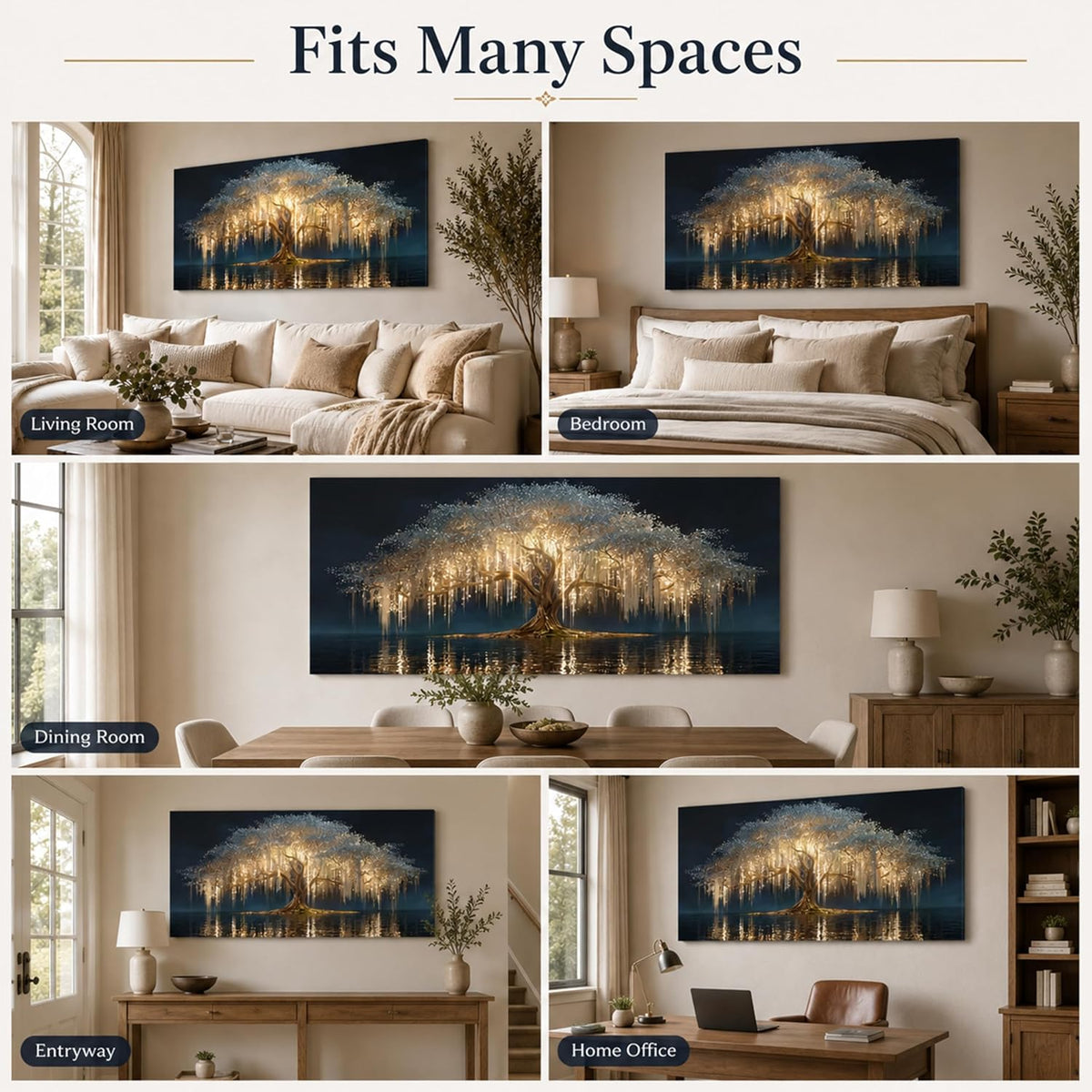 MBFKVFE Large Tree of Life Canvas Wall Art, 24x48 Inch