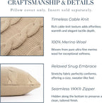 Hofdeco Premium Merino Wool Cable Knit Throw Pillow Cover, 22x22, Camel