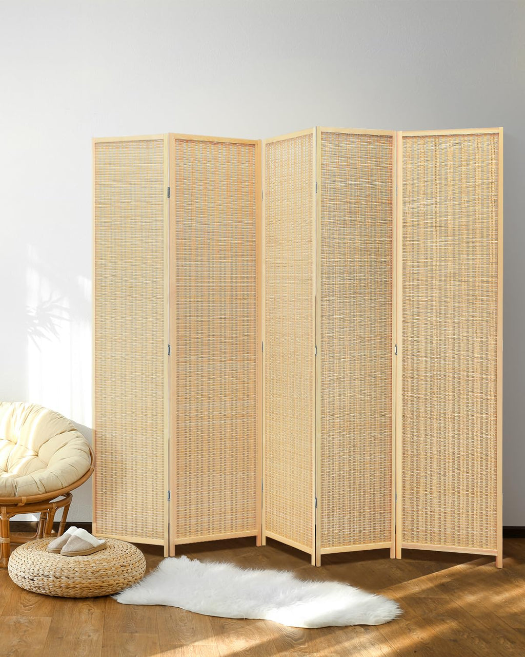 JOSTYLE Bamboo Room Divider, 6-Panel Folding Privacy Screen, 6 ft. Tall