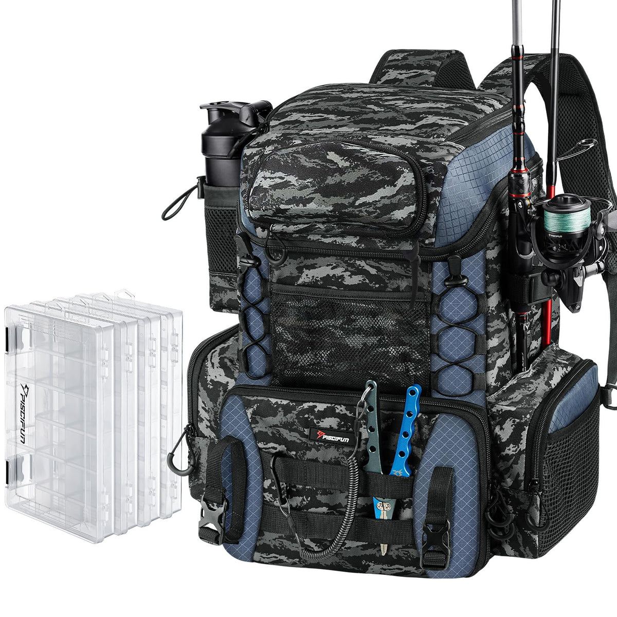 Piscifun Fishing Tackle Backpack, 42L Rod & Box Carrier, Waterproof