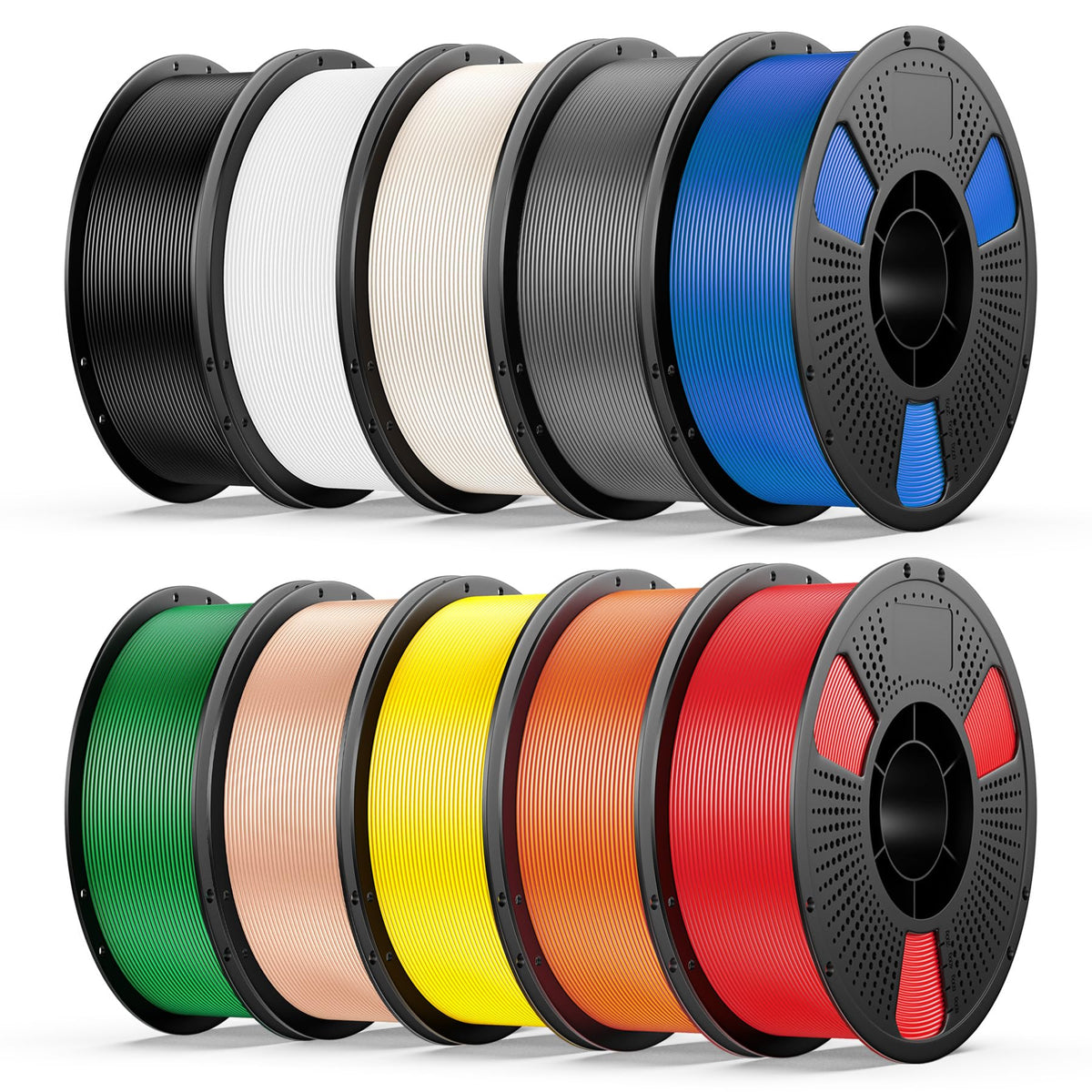 UJOY3D 10kg Elite PLA+ 3D Printer Filament Bundle, 10 Color Pack 3D Printing Filament 1.75mm, 1kg Spool 10 Pack, Black+Jade White+Cream White+Grey+Red+Cobalt Blue+Green+Orange+Yellow+Beige Skin
