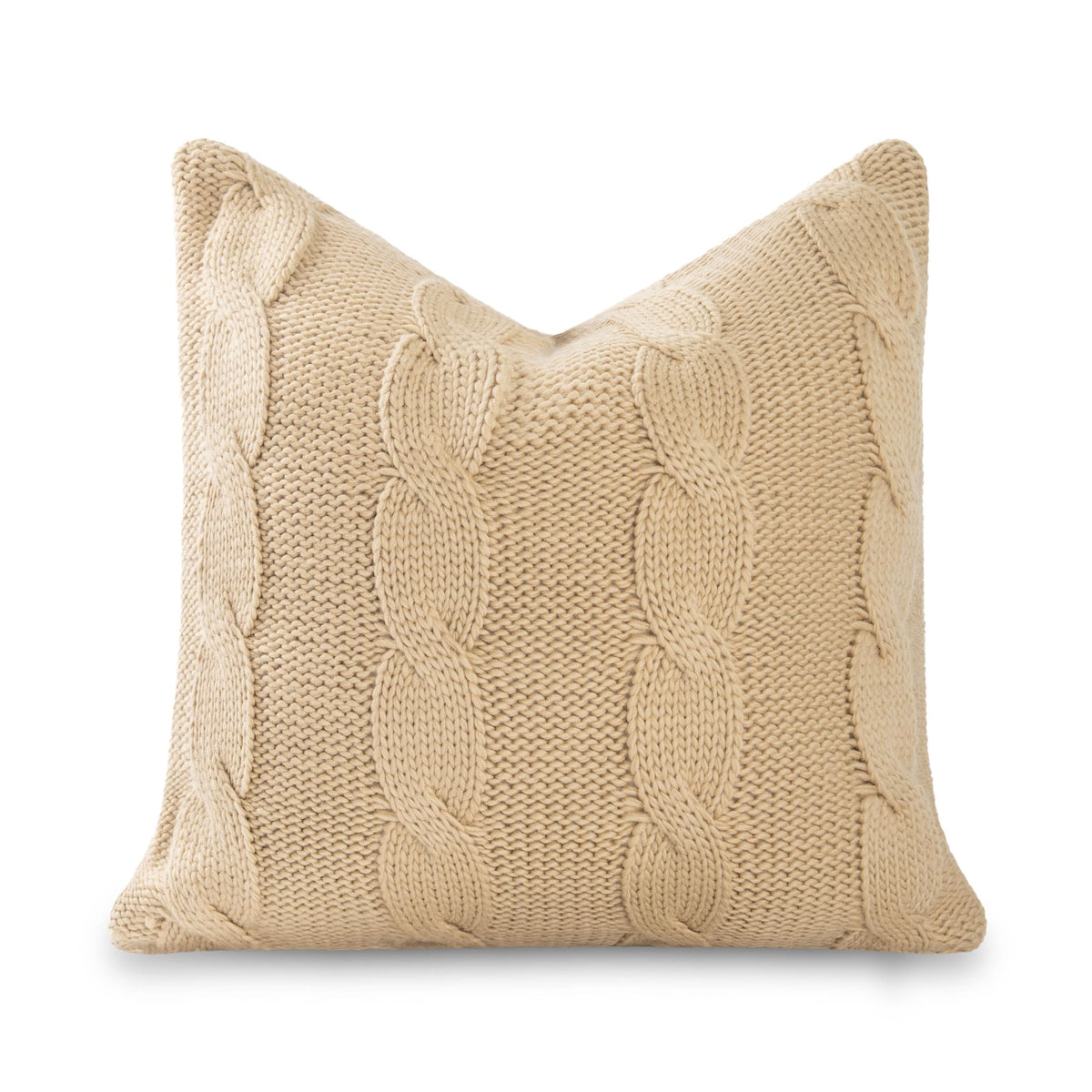 Hofdeco Premium Merino Wool Cable Knit Throw Pillow Cover, 22x22, Camel