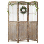 GIANTEX 3 Panel Folding Room Divider with Mesh Window, Distressed Brown