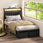 Furnulem Twin Bed Frames with Storage Drawers and Upholstered Headboard