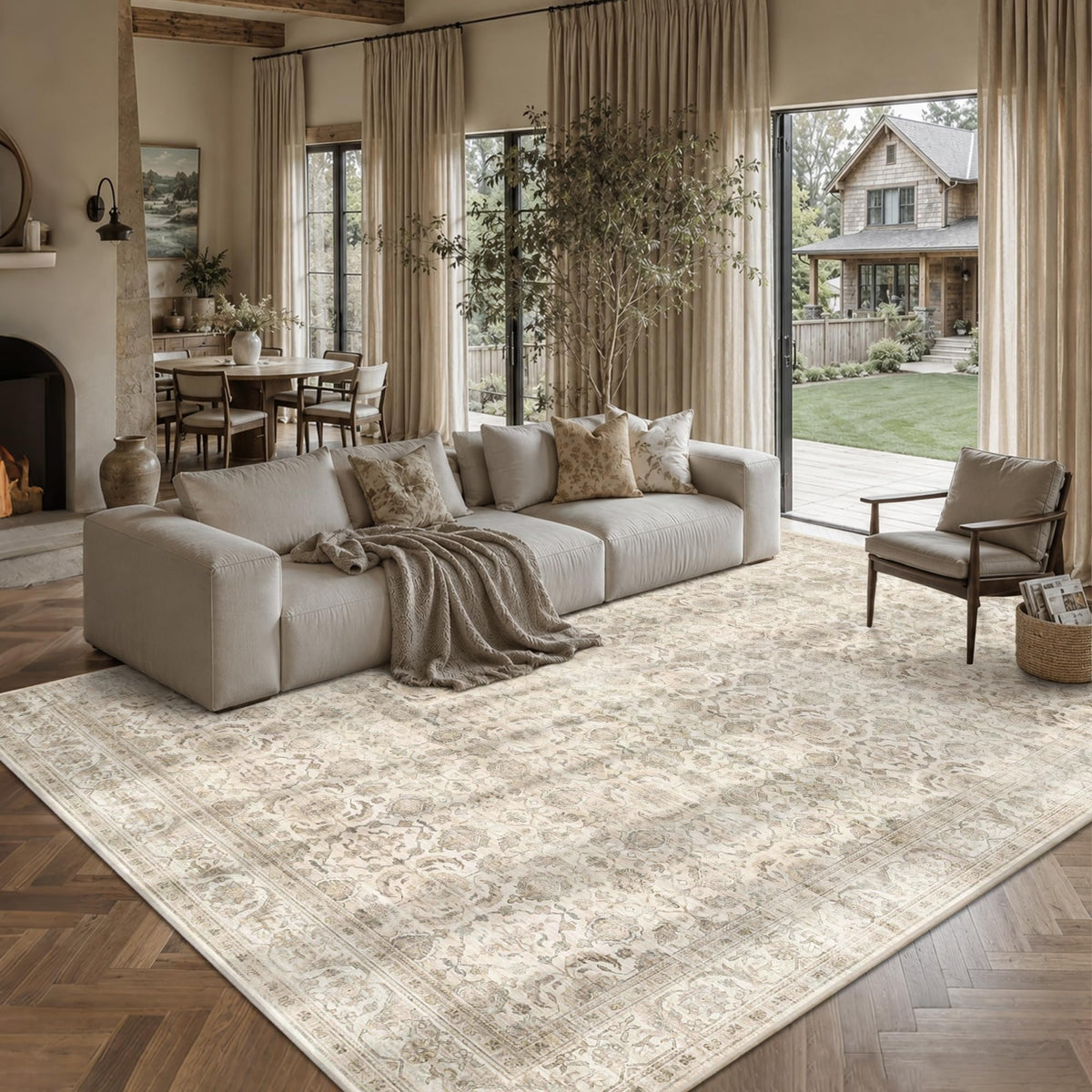 JOOJA 8x10 Dark Brown Vintage Soft Low Pile Non Slip Boho Washable Area Rug