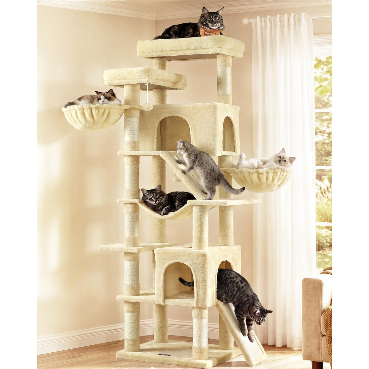 Feandrea Large Cat Tree, 81.1" Tall Sturdy Cat Tower for Indoor, Dark Gray