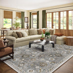 Washable Area Rugs for Living Room: 9x12 Bedroom Rug Boho Vintage Area Rug Stain Resistant Non Slip Low Pile Lightweight Soft Carpets for Dining Room Kitchen Nursery Kids Room Playroom Home Office