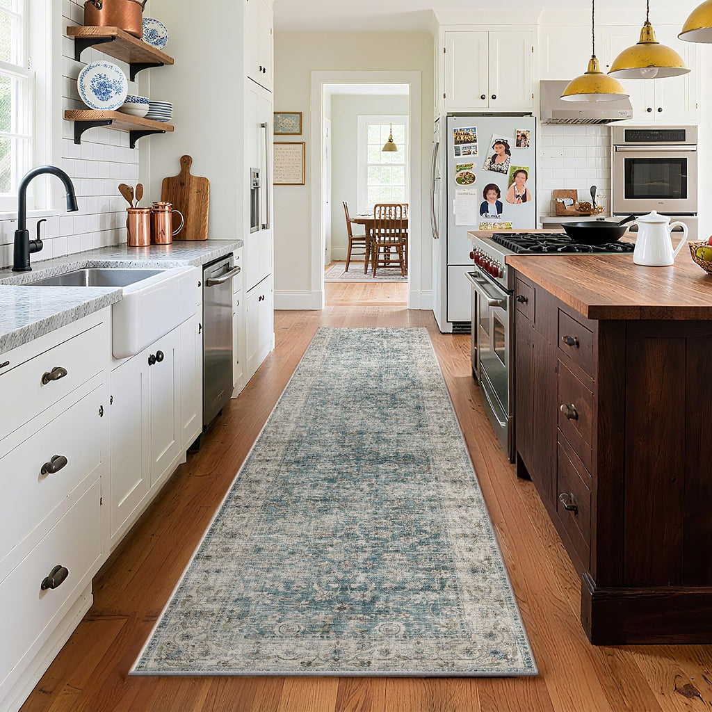 Washable Area Rugs for Living Room: 9x12 Bedroom Rug Boho Vintage Area Rug Stain Resistant Non Slip Low Pile Lightweight Soft Carpets for Dining Room Kitchen Nursery Kids Room Playroom Home Office