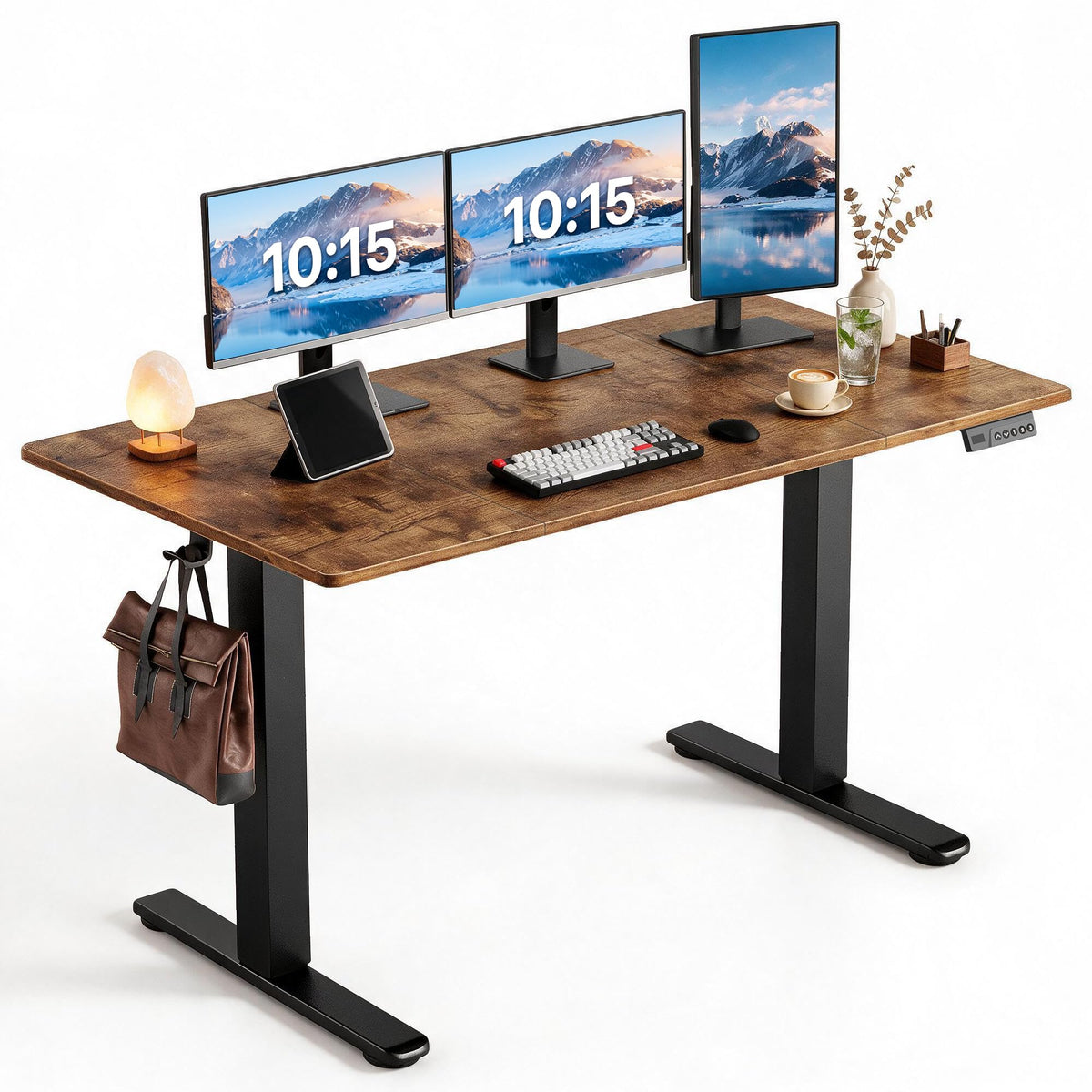 Claiks 32 x 19 Inch Rustic Brown Electric Standing Desk