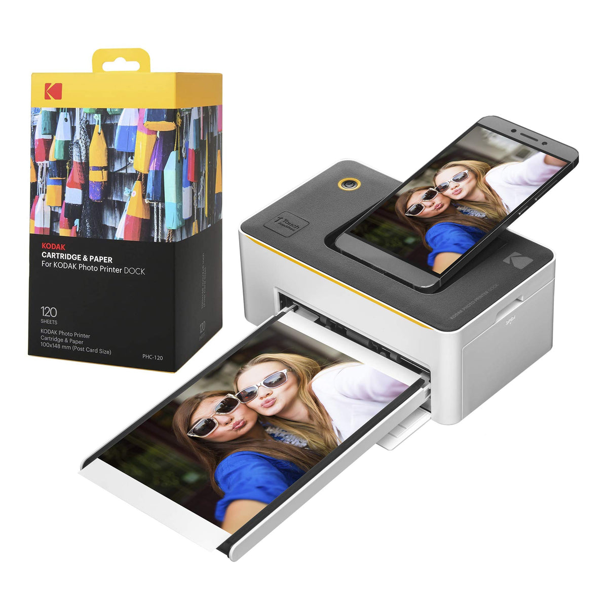 KODAK Dock Premium 4x6” Portable Instant Photo Printer (2022 Edition) Bundled with 120 Sheets | Full Color Photos, 4Pass & Lamination Process | Compatible with iOS, Android, and Bluetooth Devices