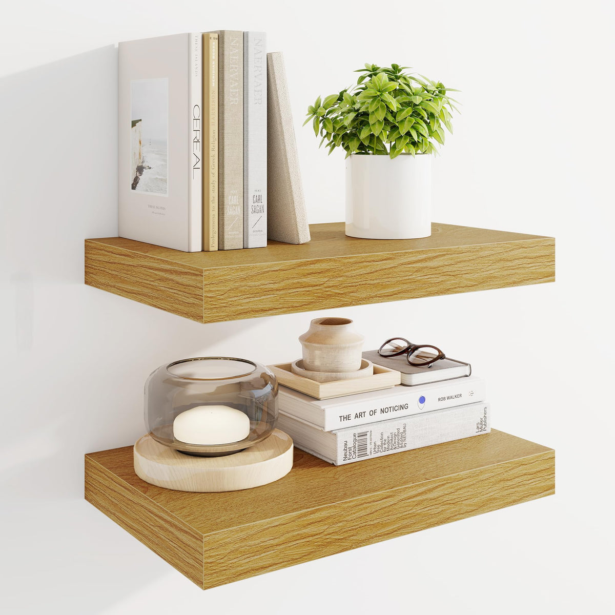 Marsmiles 55" Floating Shelves for Wall, Wooden Shelves with Invisible Brackets Set of 2, Rustic Farmhouse Wall Mounted Shelf for Kitchen Bathroom Living Room Study, White
