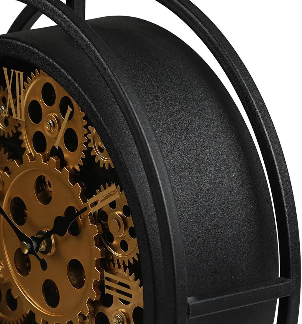 muyika Industrial Gear Table Clock, Black Metal Steampunk Desk Clock