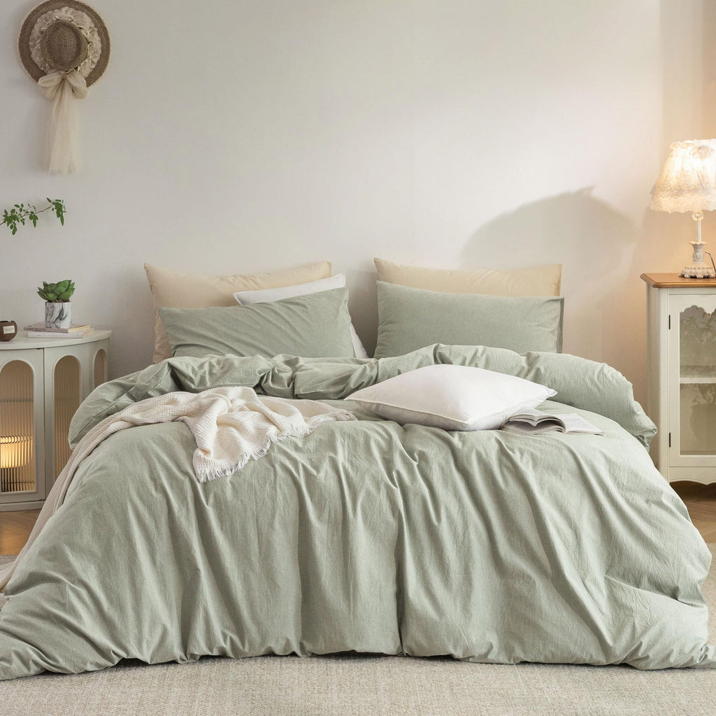Duvet Cover Set Washed Cotton Embroidered Hem King 3‑Pcs