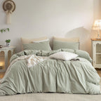 Duvet Cover Set Washed Cotton Embroidered Hem King 3‑Pcs