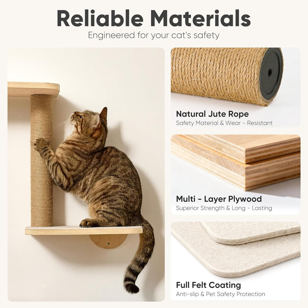 FUKUMARU Cat Wall Shelves, 5 in 1 Set, Beige