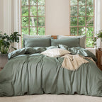 MooMee Duvet Cover Set 100% Washed Cotton Linen Like King