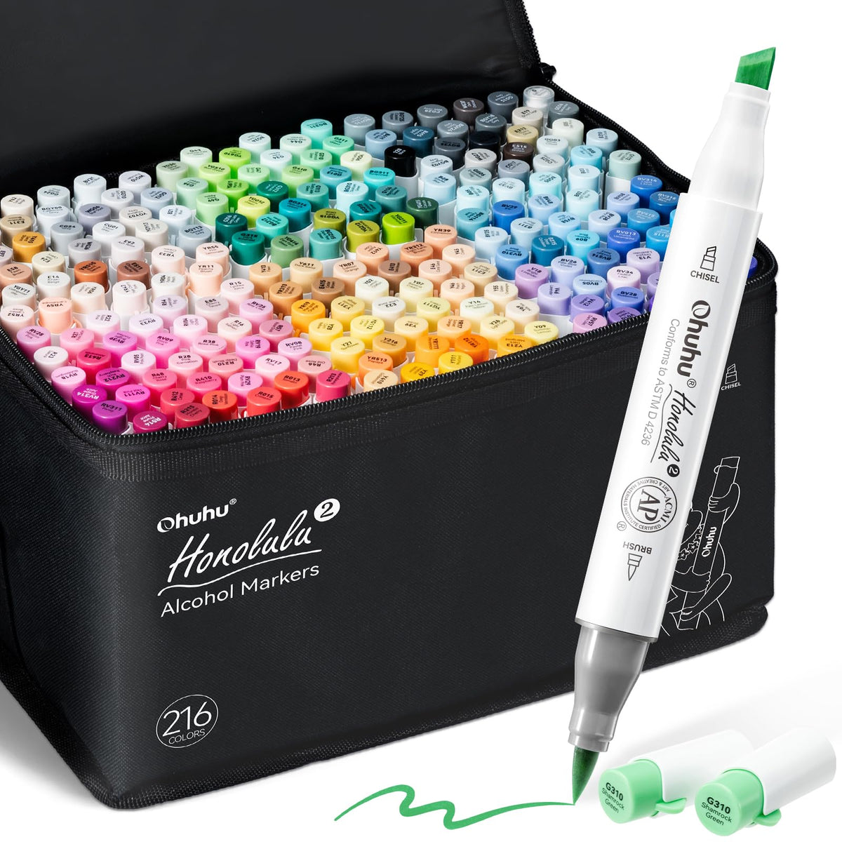 Ohuhu Alcohol Markers Brush&Fine 216-color for Artists Adults Cozy Coloring