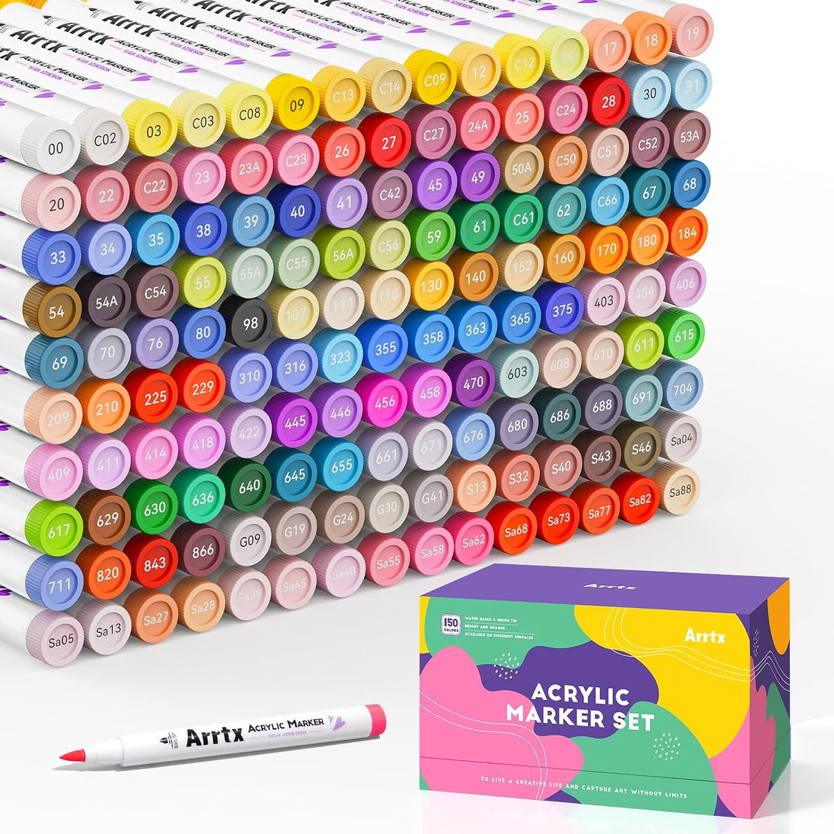 Arrtx 150 Colors Acrylic Paint Pens Paint Markers, Brush Tip Acrylic Pens for Coloring Books,Water-Based Waterproof,for Rock Painting,Stone,Ceramic DIY Art & Crafts