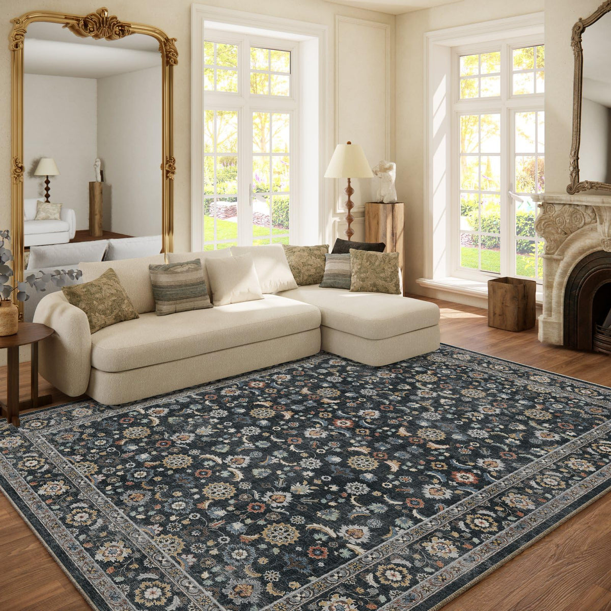 Washable Area Rugs for Living Room: 9x12 Bedroom Rug Boho Vintage Area Rug Stain Resistant Non Slip Low Pile Lightweight Soft Carpets for Dining Room Kitchen Nursery Kids Room Playroom Home Office