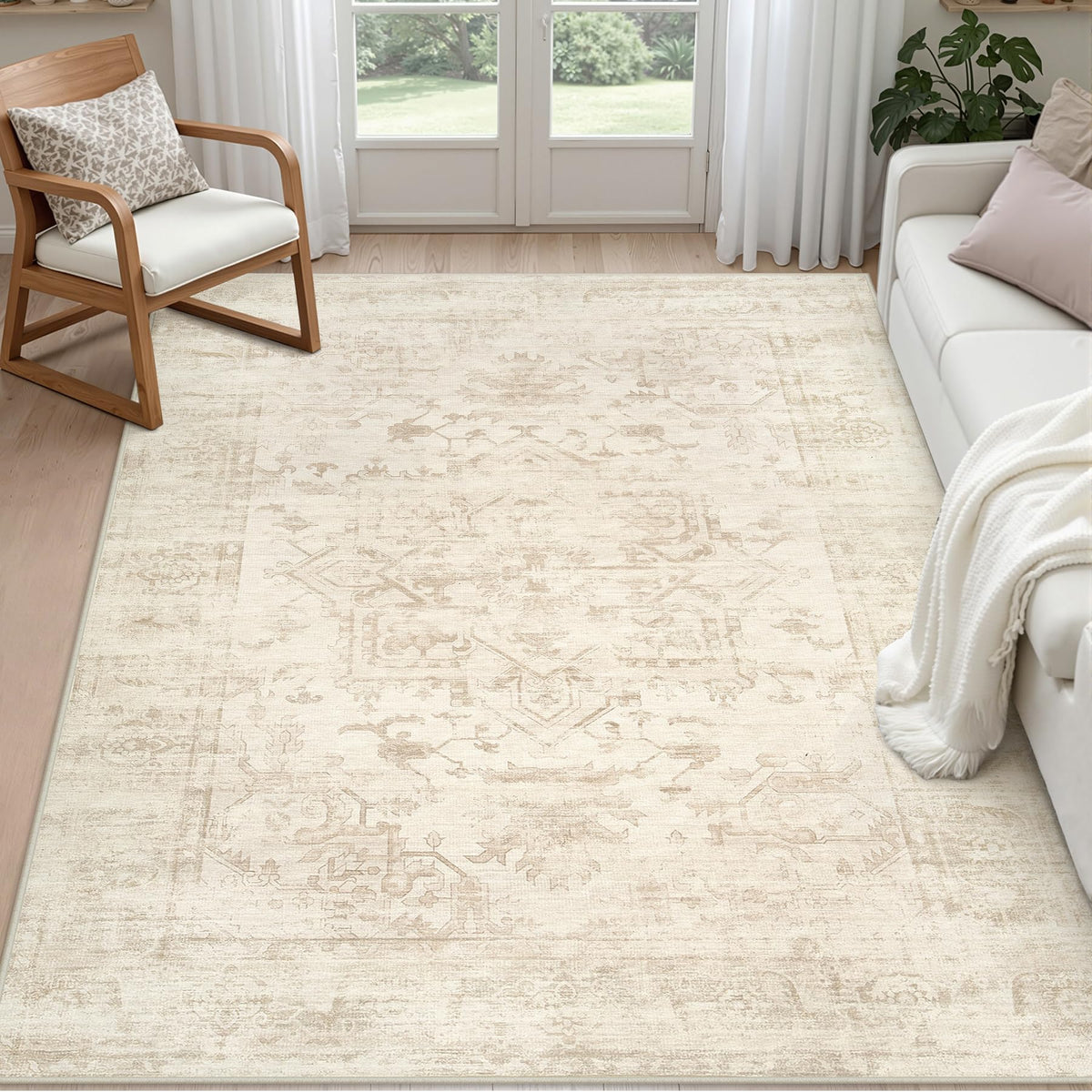 8x10 Area Rugs Living Room: Bedroom Washable Carpet Beige/Ivory