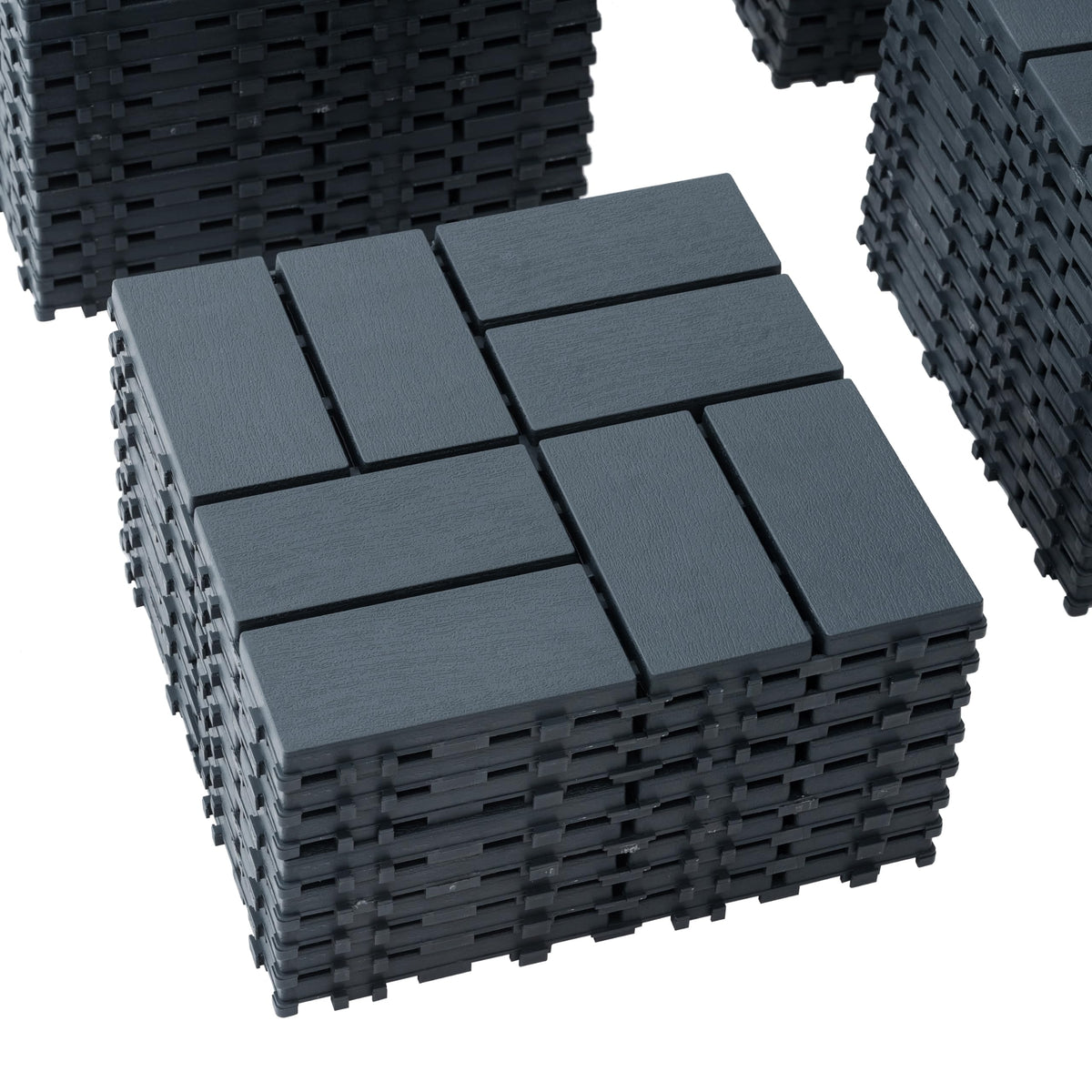 68 Pcs Interlocking Deck Tile (11.42"x11.42"), 61.60 Sq.Ft Deck Flooring Outdoor Waterproof All Weather, Flooring Tiles for Balcony, Backyard, Indoor & Outdoor, Dark Gray