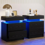 LIKIMIO Nightstand with Charging Station LED Light and 2 Drawers Black