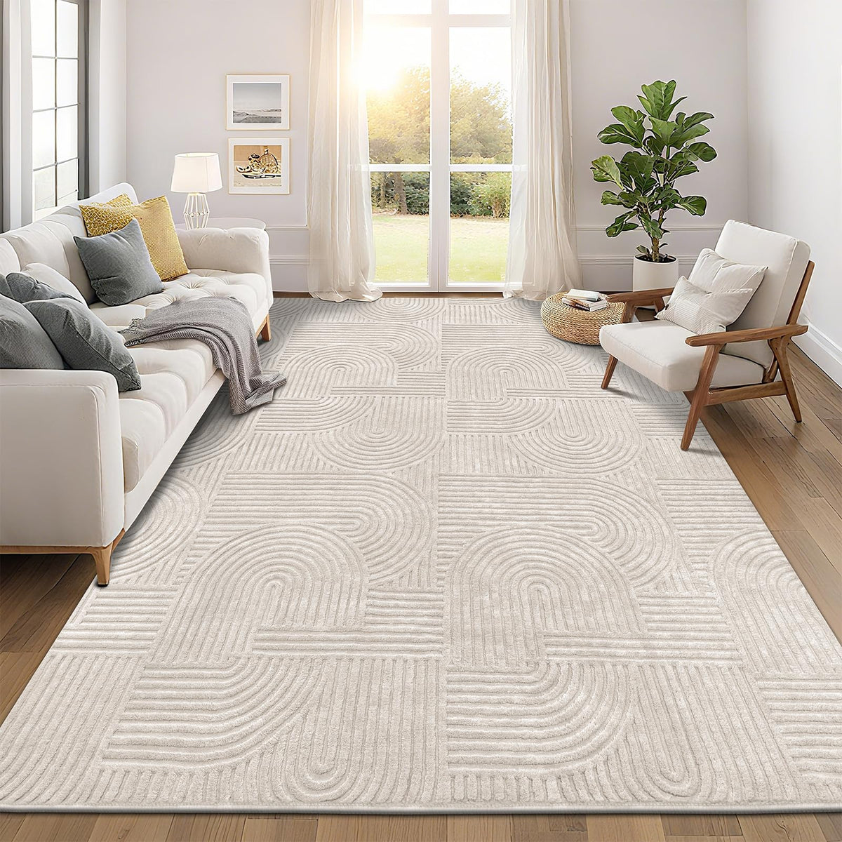 Pauwer 6x9 Area Rugs for Living Room, Modern Non Slip Washable Rug, Beige