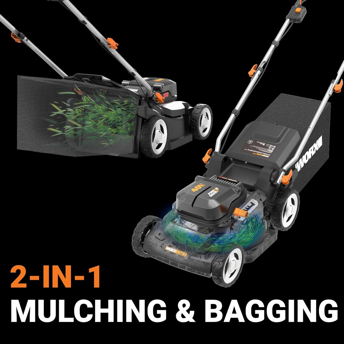 Worx Cordless Lawn Mower, 40V 17" 2-in-1 Grass Mower for 1/4 Acre, WG745