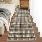Modern Washable 8x10 Area Rug - Soft, Non-Slip, Stain Resistant, Farmhouse Tartan Plaid for Living Room, Bedroom, Nursery, Office - Beige