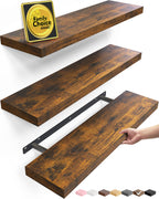 BAYKA Rustic Brown Floating Shelves 35.4in, Set of 2, Wall Mount Wood Shelf