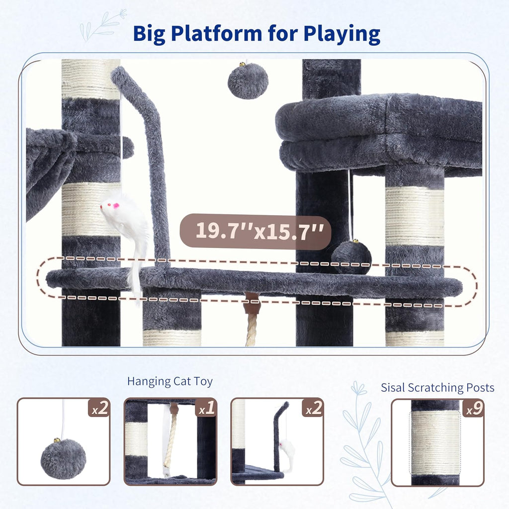 Gitelsnour Cat Tree, 63'' Cat Tower for Large Cats, Big Hammock GCT020G