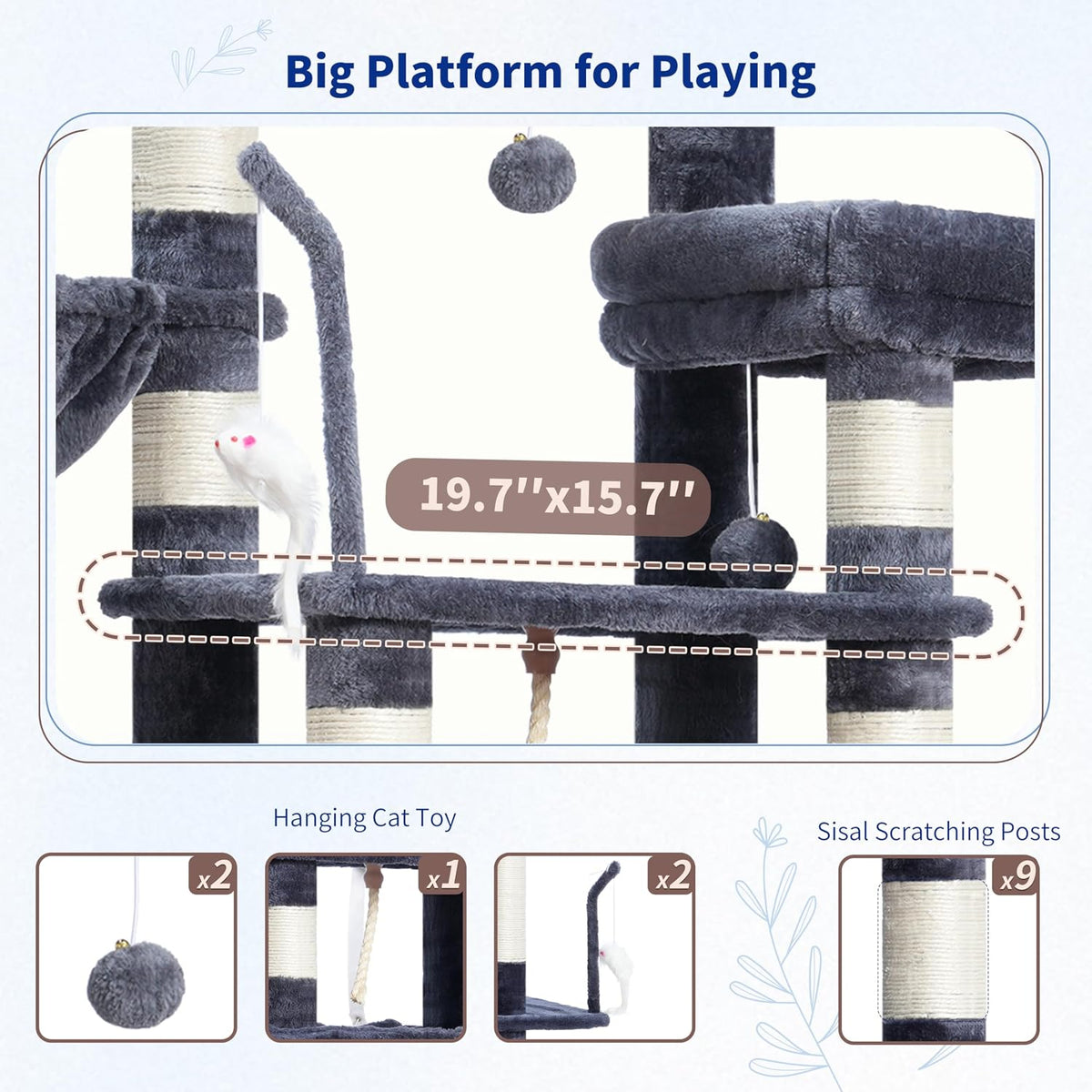 Gitelsnour Cat Tree, 63'' Cat Tower for Large Cats, Big Hammock GCT020G