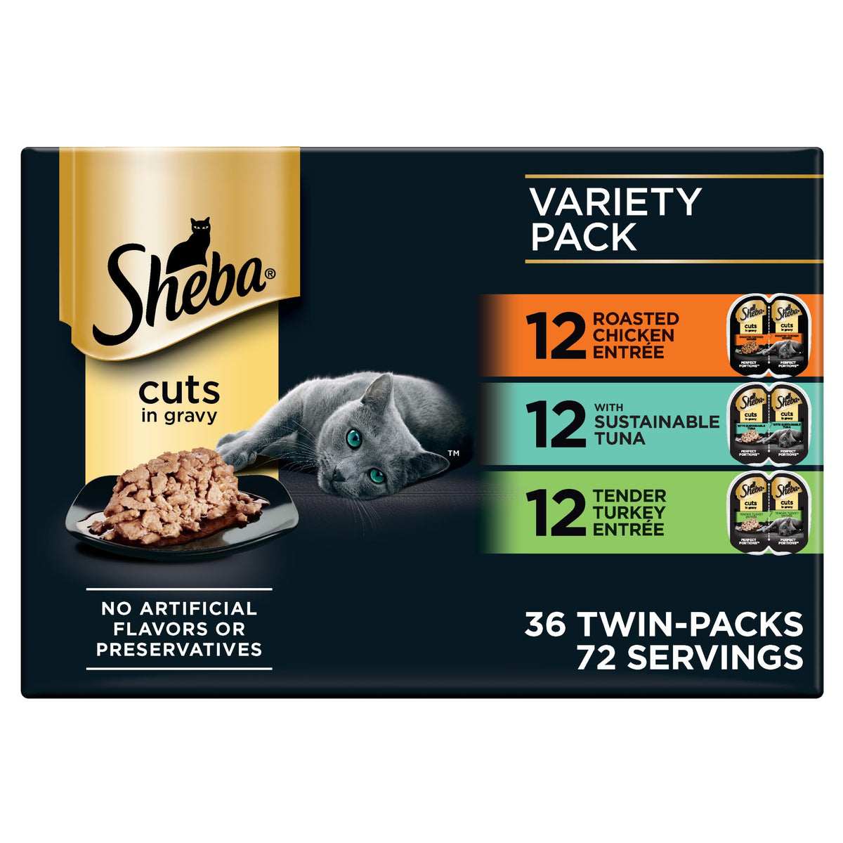 Sheba Perfect Portions Cuts Wet Cat Food, Variety Pack, 2.6 oz, 48 ct
