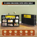 WLIVE LED Black Dresser TV Stand for 55 Inch TV, 8 Drawers