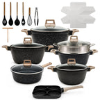 16PCS Nonstick Pots and Pans Set, Premium Nonstick Cookware with Lids and Utensils, 2.4QT to 8.8QT Casseroles, Healthy Kitchen Cookware Set, Dishwasher Safe, Induction Compatible, Black