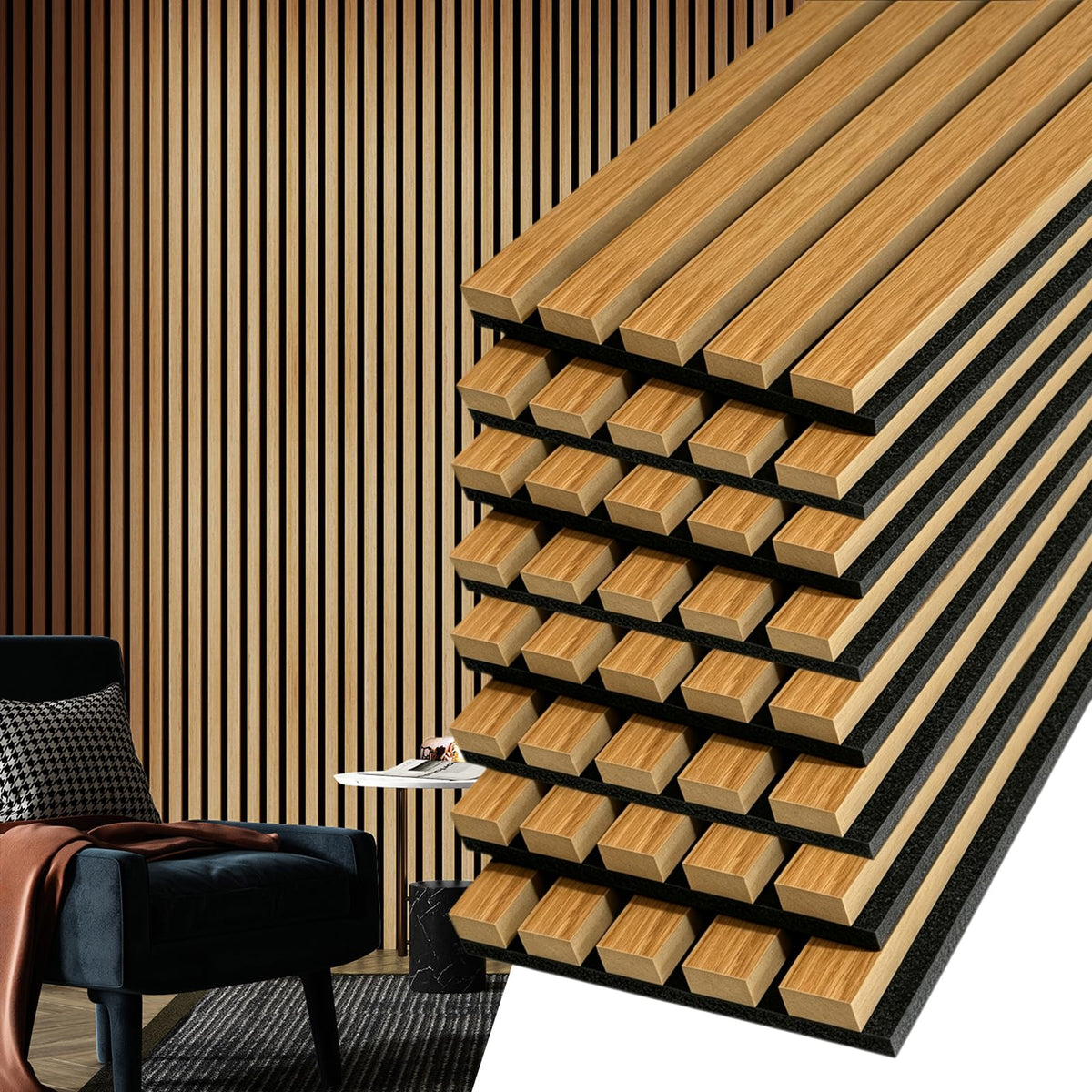 Art3d 6-Pack Soundproof Wood Slat Wall Panels, 94.5 x 7.9 Inch, Walnut