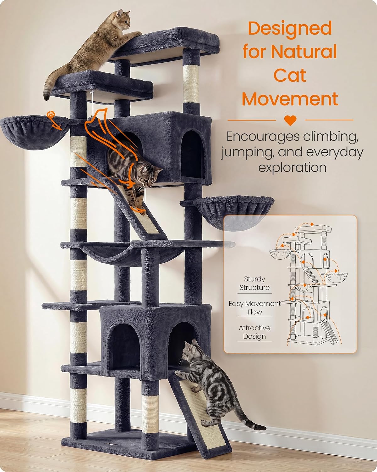 Feandrea Large Cat Tree, 81.1" Tall Sturdy Cat Tower for Indoor, Dark Gray