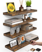 BAYKA Rustic Brown Floating Shelves 35.4in, Set of 2, Wall Mount Wood Shelf