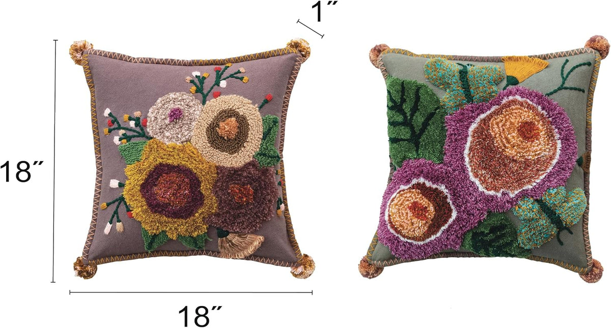 Creative Co-Op Embroidered Tufted Cotton Pillows, Multicolor, Set of 2