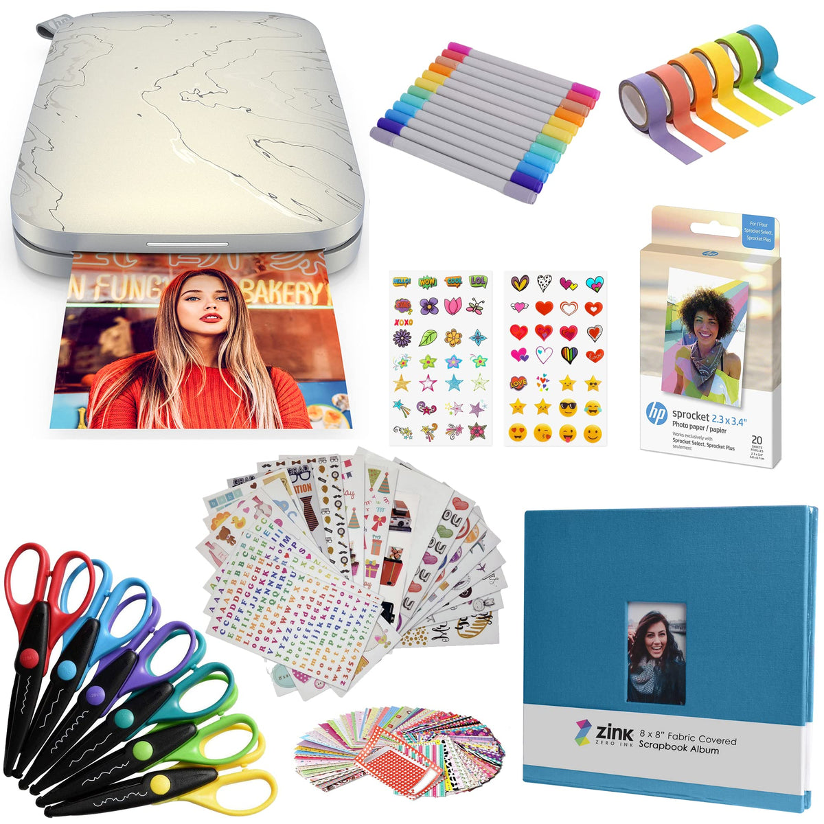 HP Sprocket Select Portable Instant Color Photo Printer for Android and iOS Devices (Eclipse) Zink Paper Bundle