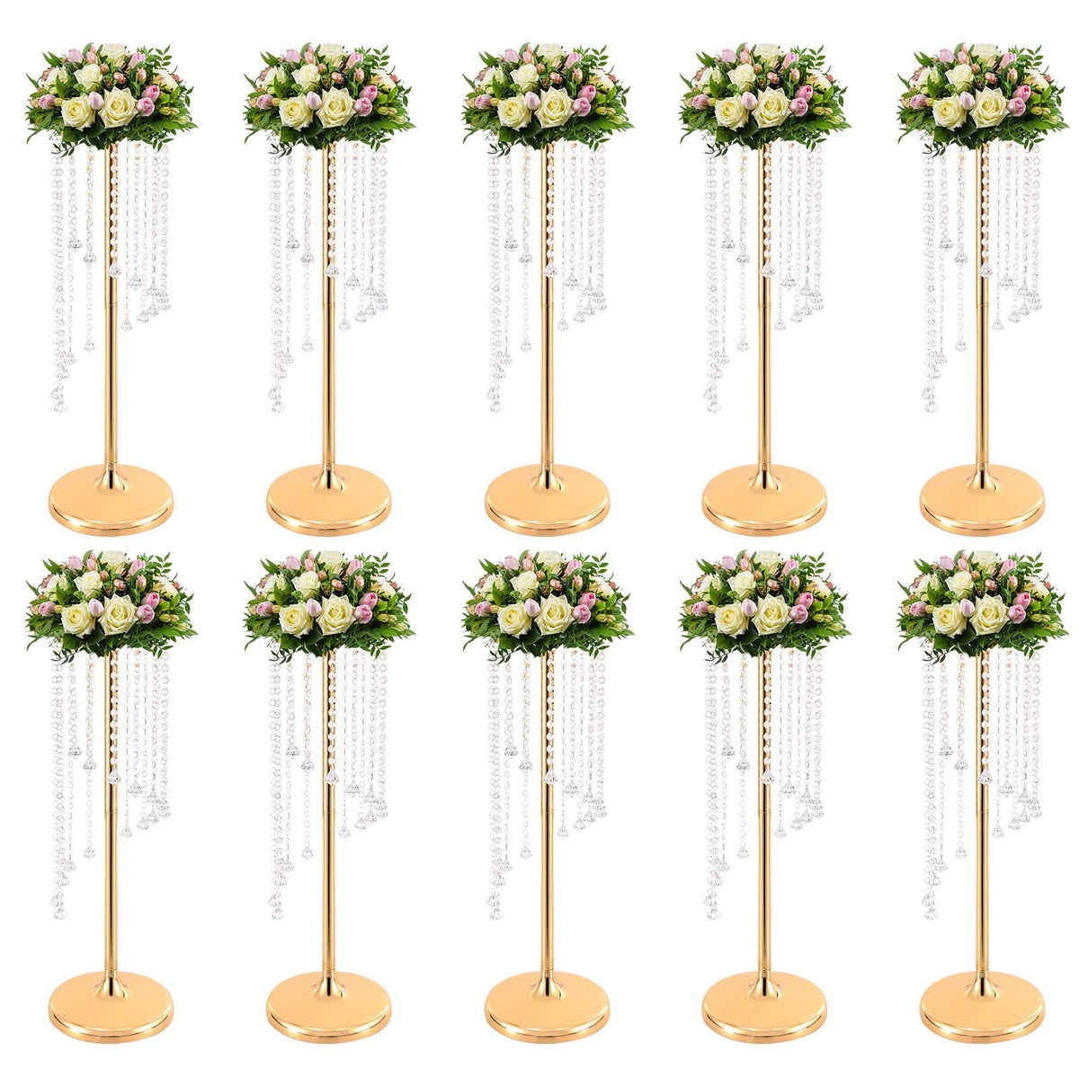 Wedding Centerpieces Silver Vases,10PCS Metal Flower Candle Holder with Sparkling Crystal Beads,Crystal Flower Vase Metal Flowers Stand for Party Tables Decorations (10PCS-Sliver-3)