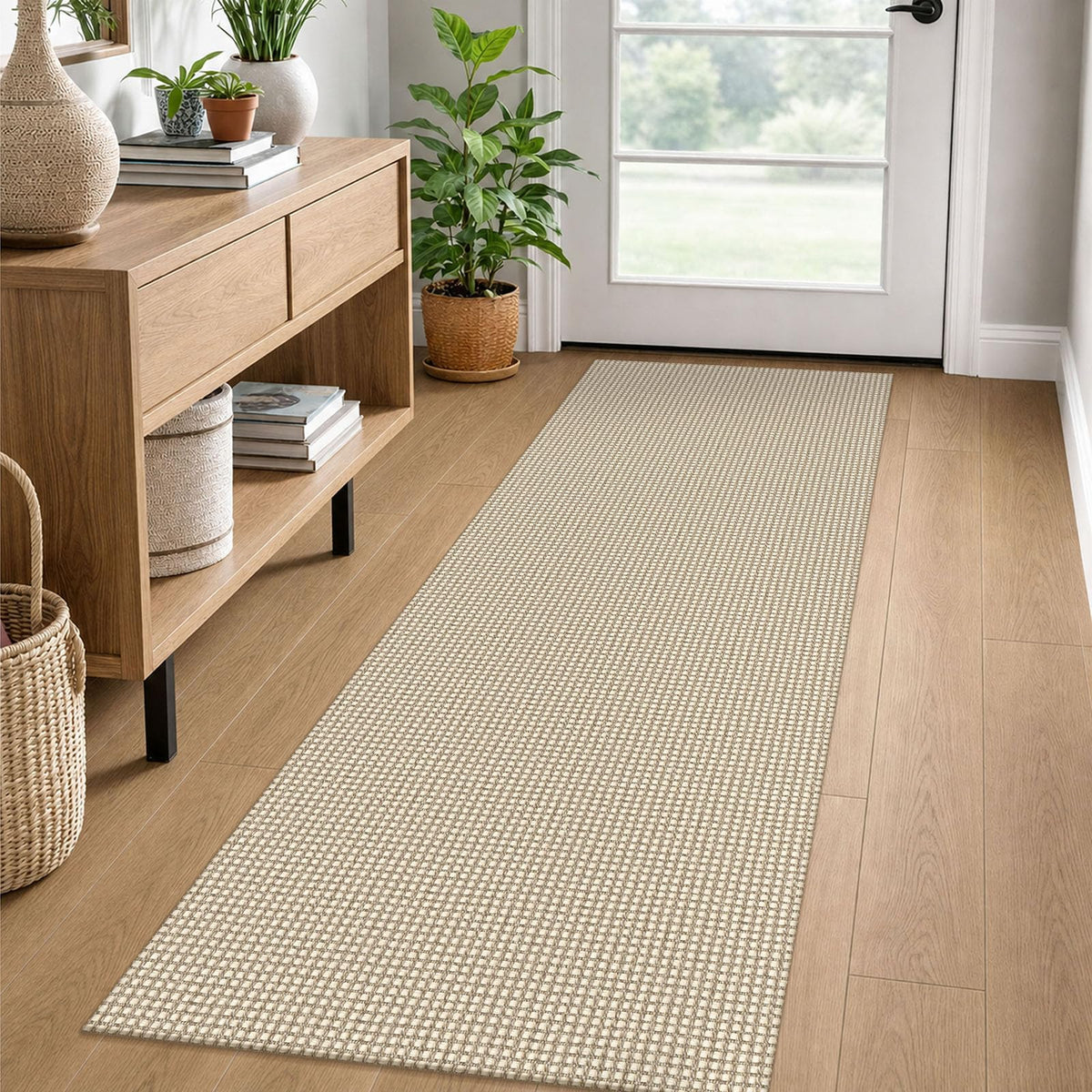 EARTHALL Woven Area Rugs 6x9 Ft Washable Living Room Rugs Non Slip Rubber Backed Dining Room Rug Braided Bedroom Rugs Indoor Floor Carpet for Living Room, Bedroom, Dining Room, Beige/Ivory