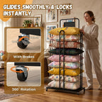 Rolling Pillow Storage Rack, Cushion and Pillow Holder with Sign Holder