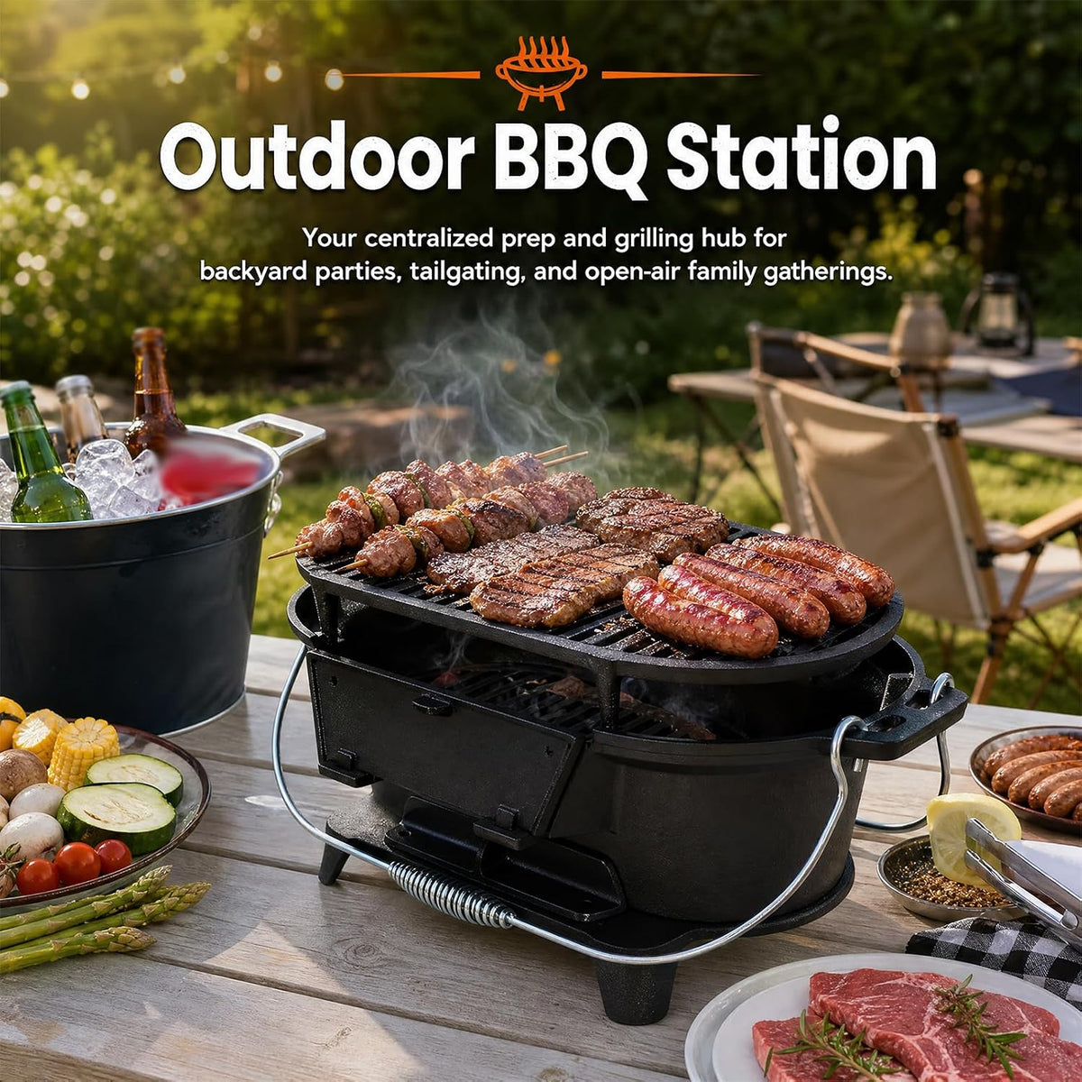 100% Cast Iron Hibachi Grill Charcoal, Hibachi Grill Outdoor, Oval