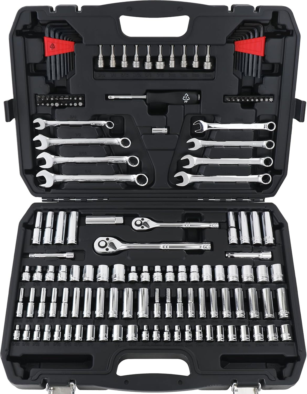 Amazon Basics Mechanic's Socket Tool Set With Case, Metric Sizes, 145-Piece