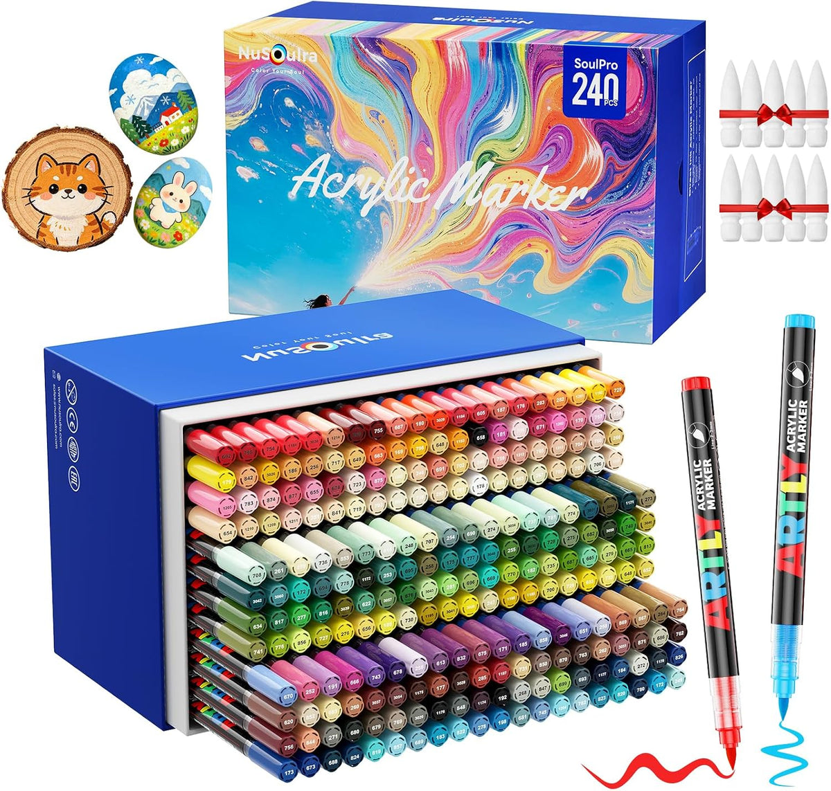 240 Colors Acrylic Paint Markers Brush Tip, Automatic Ink Control