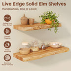 fuqing Live Edge Floating Shelves for Wall, 20 Inch Solid Elm Wood Shelves